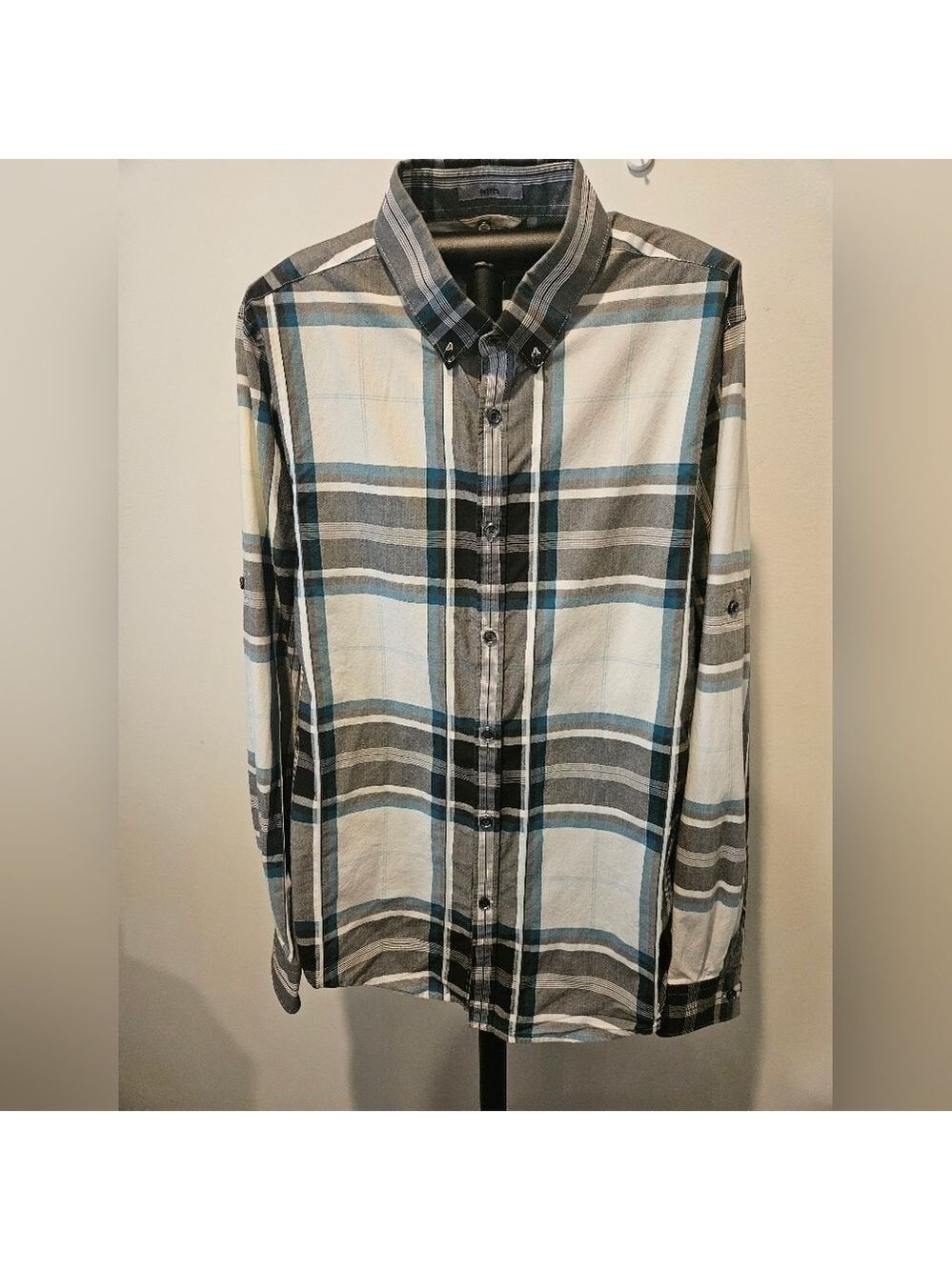 EXPRESS MEN'S MULTICOLOR PLAID LONG SLEEVED BUTTON-DOWN SHIRT SIZE MED 15-15 1/2